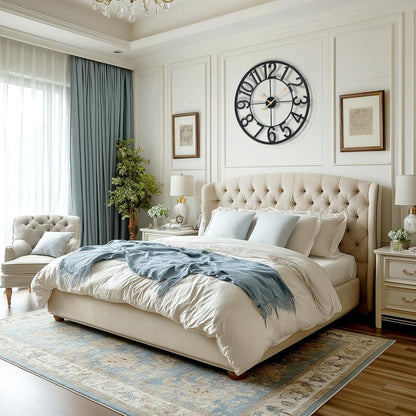 Tatub 24 Inch Large Wall Clock for Living Room Decor, Arabic Numeral Modern Round Decorative Metal Large Wall Clock for Bedroom and Kitchen, Silent, Non Ticking, Battery Operated