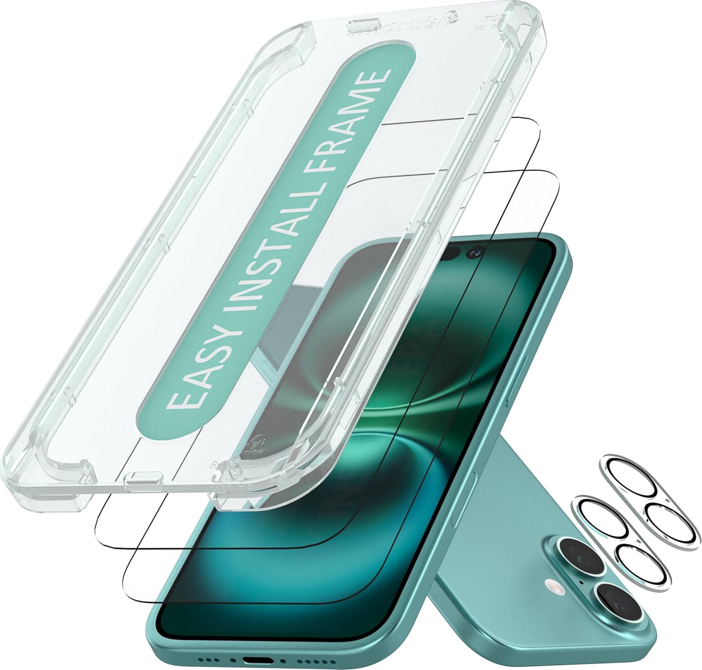 Smartish® iPhone 16 Plus Screen Protector + Camera Lens Covers - Tuff Sheet - 2-Pack Tempered Glass 9H Easy Install Frame Case-Friendly - Dynamic Island for Apple iPhone 16 Plus - Clear 2-Pack