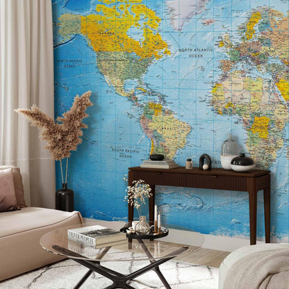 artgeist Premium Wall Mural World Map 98x69 in - XXL Non-Woven Wallpaper Fleece Wall Decor Photo Print Picture Image Design Home Map of The World k-A-0109-a-a