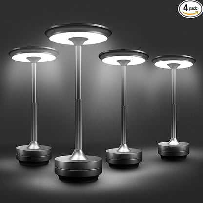 Feit Electric Tabletop Lamp, Touch-Activated, 3-Way Dimmable, 100 Lumens, 3 Watts, Potable & Rechargeable for Indoor/Outdoor Use, 50,000-Hour Lifetime, TABLE/3CCT/BK/BAT/4, 4 Pack
