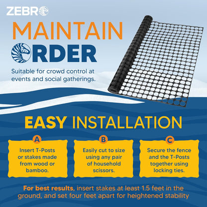 ZEBRO 4' x 100' Black Plastic Garden Fence Roll – Standard Duty Safety Netting for Snow, Poultry, Deer, Dogs – Reusable Outdoor Barrier for Yard, Landscaping, Animal Protection