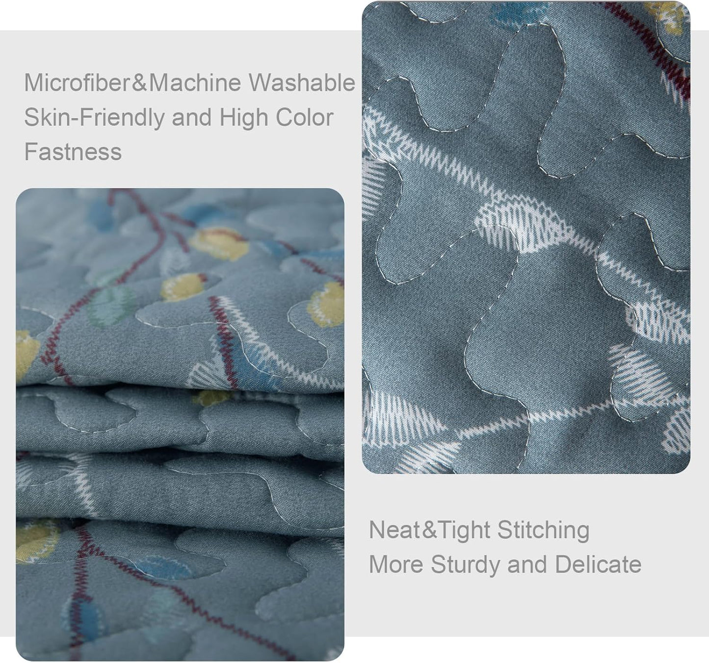 Exclusivo Mezcla Reversible Boho Quilt Set Queen Size, 3 Pieces Flowers Blue All Season Bedspreads, Ultra Soft Floral Coverlet Bedding Set with Printed Pattern (1 Quilt, 2 Pillow Shams)