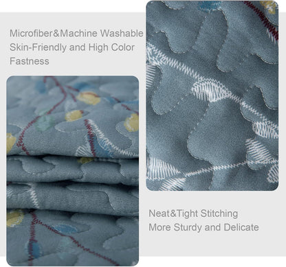 Exclusivo Mezcla Reversible Boho Quilt Set Queen Size, 3 Pieces Flowers Blue All Season Bedspreads, Ultra Soft Floral Coverlet Bedding Set with Printed Pattern (1 Quilt, 2 Pillow Shams)