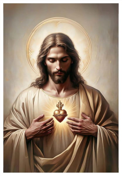 Framed Jesus Sacred Heart Religious CatholicWall Art Decor Canvas Print Print Poster Artwork Christian Home Decor Gallery for Bedroom Living Room 12x16 Inch Ready to Hang
