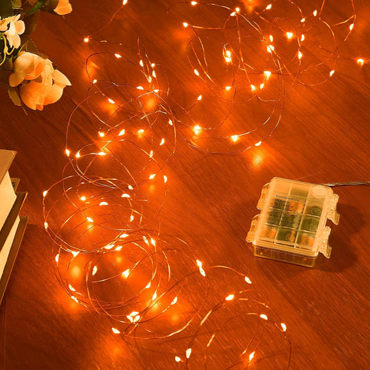 2 Pack 32.8 Ft. Battery Operated Outdoor String Lights with Remote & Timer, LED Orange Fairy Lights, Waterproof Twinkle Lights for Bedroom, Dorm, Mason Jar, Wedding, Party, Christmas