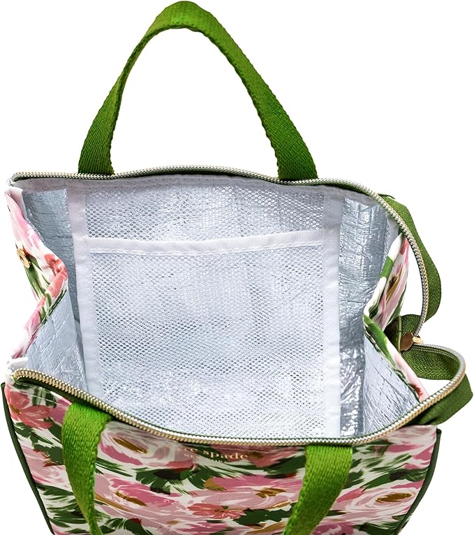 kate spade new york Portable Soft Cooler Lunch Bag, Thermal Tote with Insulated Interior Lining and Storage Pocket, Lunch Tote for Women (Hidden Garden)
