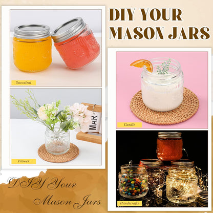 Mason Jars 8 oz - Vintage Small Glass Mason Jars with Silver Metal Lids, Regular Mouth Canning Jars, Safe For Storage, Canning, Pickling, Preserving, Fermenting, DIY Crafts & Decor (6Pack)