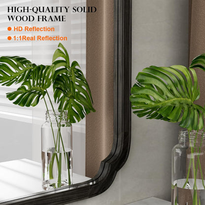 WallBeyond 24" x 36" Rounded Corner Arch Wall Mirror with Wood Frame for Entryway, Living Room or Bedroom Home Decor - Light Woodgrain [24" x 36" Black]