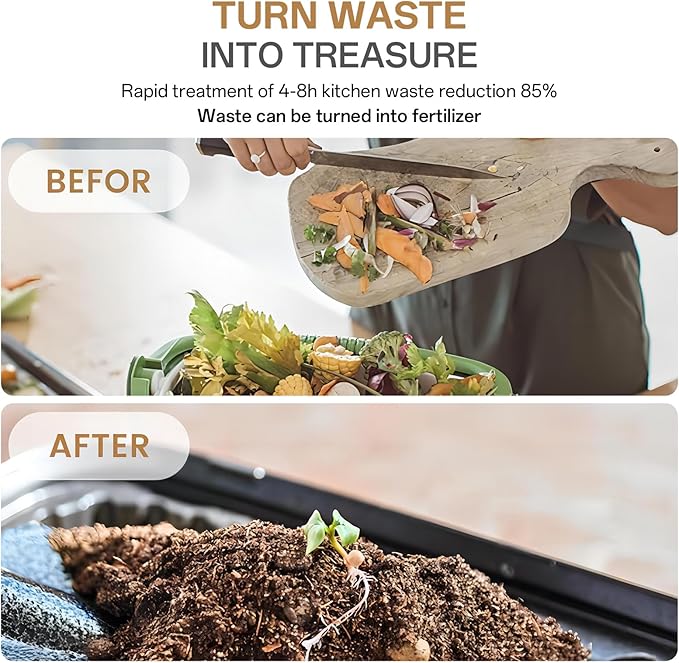 3.3L Electric Composter for Kitchen Smart Compost Bin Indoor with Intelligent LED Display High Temperature and UV Sterilization Odor Removal One Click Turn Food Waste to Fertilizer