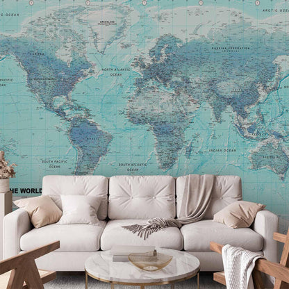 artgeist Premium Wall Mural World Map 177x124 in - XXL Non-Woven Wallpaper Fleece Wall Decor Photo Print Picture Image Design Home Map of The World k-A-0091-a-b