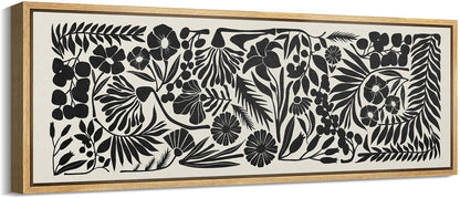 MUDECOR Large Framed Canvas Print Wall Art Monochrome Botanicals Black and White Floral Illustrations Antique Retro Fine Art Illustrations Decorative Colorful for Bedroom - 60"x20"