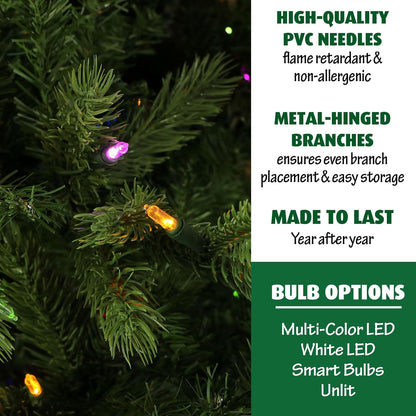 Fraser Hill Farm 7.5-Ft. Foxtail Pine Artificial Christmas Tree with Dual Multicolor & Warm White LED Lights and Stand, Prelit Foldable Fake Tree with Realistic Foliage for Home Decoration