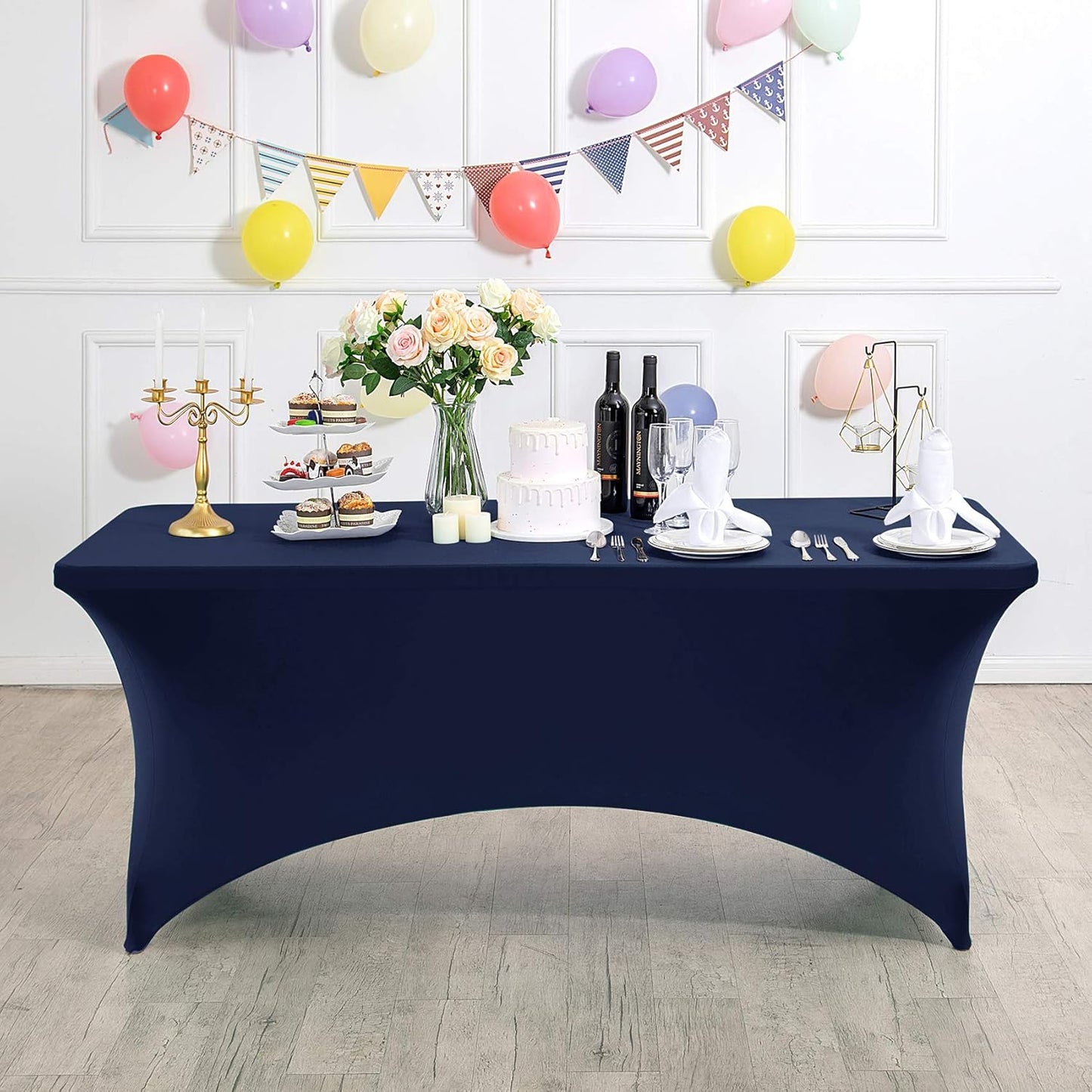 Spandex Table Cover for 8FT or 4ft or 6ft Table Universal Fitted Stretch Tablecloth for Party, Banquet, Wedding and Events-Navy