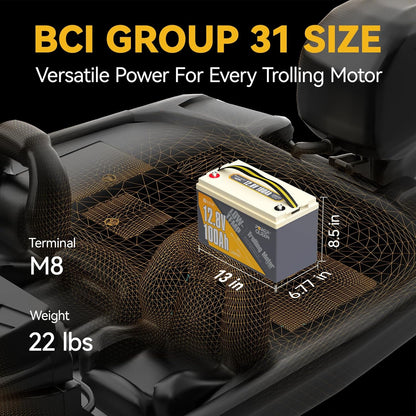 Power Queen 12.8V 100Ah Low-Temp LiFePO4 Battery with 12V40A Charger, Low Temperature Protection, Built-in 100A BMS, Grade A Battery Cell, Up to 15000+ Cycles, Perfect for Trolling Motor, Marine, RV