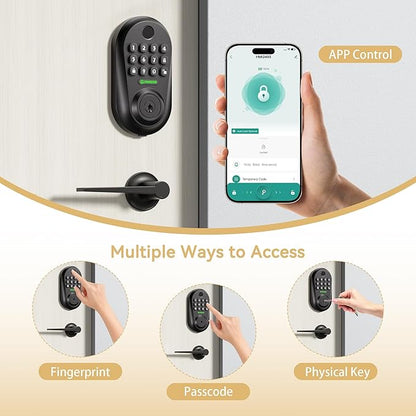 IRONZON Keyless Entry Door Lock Deadbolt with Handles Set Fingerprint Smart Door Lock with Keypad, Digital Auto-Locking Deadbolt, Electronic Entry Lock for Front Door Easy Installation