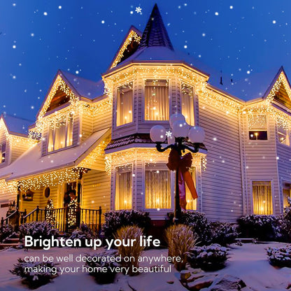 Hopolon 33FT 360L LED Christmas Icicle Lights Outdoor Waterproof,8 Modes Plug in Curtain String LIghts With 60 Drops,Christmas Lights for Wedding,Party,Bedroom,Home,Garden,Wall Decorations(Warm White)