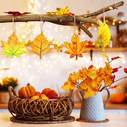 36PCS Wooden Fall Ornaments to Paint Thanksgiving Decorations, 6 Styles DIY Blank Autumn Unfinished Wood Maple Leaves Turkey Pumpkin Halloween Cutouts Ornament for Crafts Birthday Party Gifts Hanging