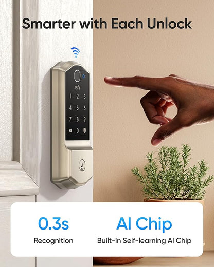 eufy Security Smart Lock C220, Fingerprint Keyless Entry Door Lock, Built-in Wi-Fi, App Remote Control, Front Door Smart Lock Deadbolt, 8Months Battery, Reliable Power, IP53, Black, Traditional