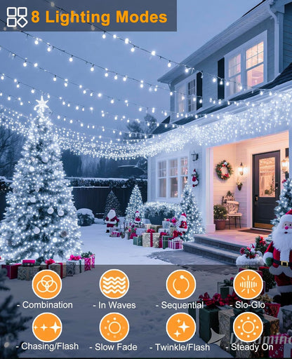 Christmas Lights Outdoor, 157FT 480 LED Plug in Christmas Tree Lights Waterproof, 8 Modes Green Wire Twinkle String Light for Indoor Garden Patio Porch Xmas Wedding Party Decorations, White