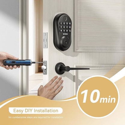 IRONZON Keyless Entry Door Lock Deadbolt with Handles Set Fingerprint Smart Door Lock with Keypad, Digital Auto-Locking Deadbolt, Electronic Entry Lock for Front Door Easy Installation