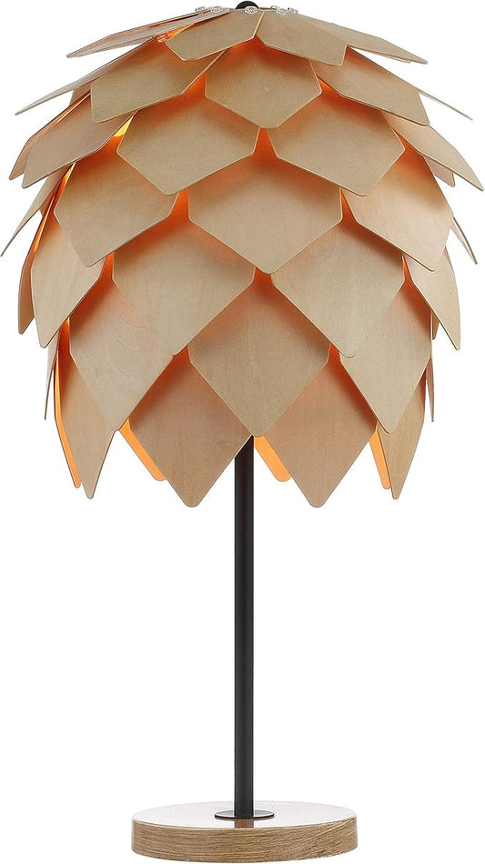 JONATHAN Y 20.5" Natural and Black Pinecone Wood and Metal LED Table Lamp, Contemporary Organic Modern Scandinavian Desk Lamp for Living Room Bedroom, LED Bulb Included JYL6123A