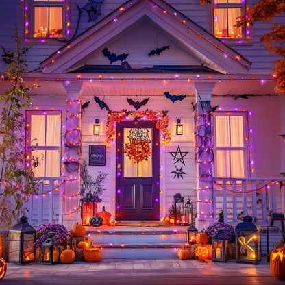 JMEXSUSS Orange and Purple Solar Halloween Lights, 2 Pack Each 100 Led Solar String Lights Outdoor Waterproof for Halloween Tree Christmas Decoration