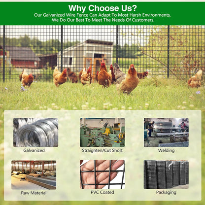 Wire Fence, 48 in(H) X 50 ft(L) PVC Coated Welded Wire Fencing 2" X 2" 16GA Garden Border Vinyl Metal Chicken Wire Fencing Mesh Roll for Yard Vegetable Plant Protection Poultry Netting Black