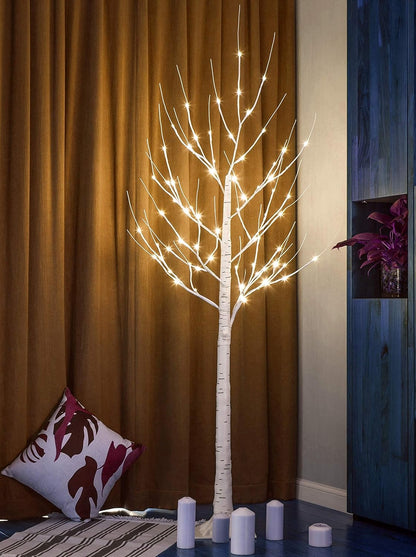 Twinkle Star 2-Pack 6 Feet 96 LED Lighted Birch Tree for Thanksgiving Decor Home Wedding Party Indoor Outdoor Christmas, Fall, Autumn Decoration, 2 Pack, Warm White