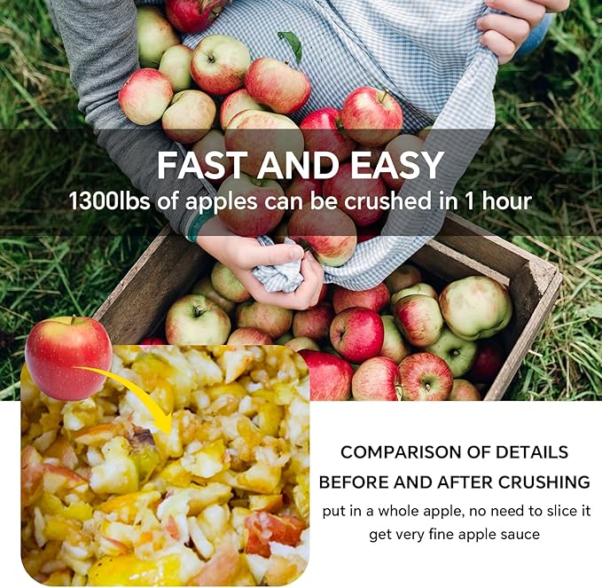 SQUEEZE master Electric Grinder -Stainless Steel Fruit Crusher-1100W-3400R/min-Apple Crusher For Wine and Cider Pressing