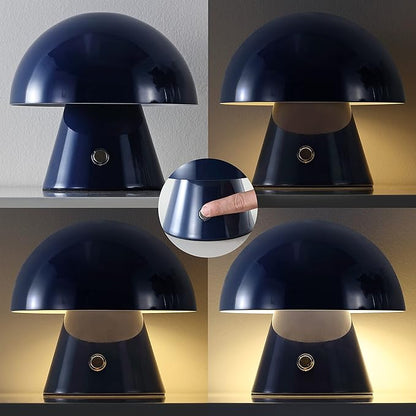JONATHAN Y 7" Navy Rechargeable Cordless Mushroom Table Lamp, Portable LED Nightstand Lamp for Bedroom Living Room, Metal Shade, 3-Way Dimmable Touch Sensor Modern Accent (JYL7116E)