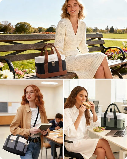 LOVEVOOK Insulated Lunch Bag for Women - Cute Lunch Box Cooler for Work, Picnic, and Beach, Grey-beige-black