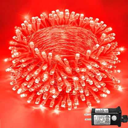 400 LED Red String Lights Outdoor, 132ft Red Christmas Lights 8 Modes Clear Wire, Plug in Waterproof Fairy String Lights for Bedroom Christmas Decorations