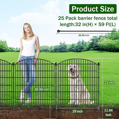 20 Panels No Dig Decorative Garden Fence with Gate - 40 in (H) x 47.2 ft (L) 19 Panels + 1 Gate, Dog Fence Outdoor for Yard, Rustproof Metal Animal Barrier Ground Stakes Fencing for Garden