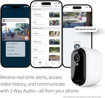 Arlo Essential XL Security Camera 2K | Indoor - Outdoor | 2nd Gen | 4X Longer Battery | Wire-Free with Spotlight, 2-Way Audio, Color Night Vision, Live Stream, Motion Activation, Notifications-White