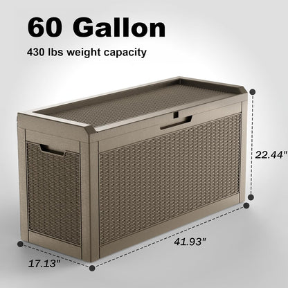 Vixzen 60 Gallon Outdoor Deck Box,Lockable Resin Waterproof Storage Box,UV Resistant,Weather Resistance,Outside Storage Bin for Gardening Tools,Pool Supplies,Gray