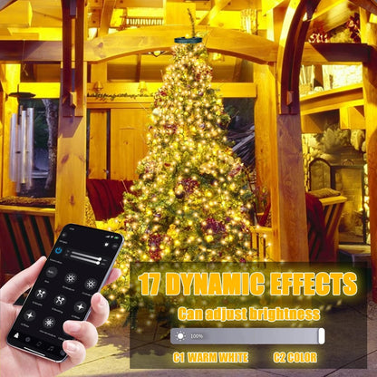 Smart Christmas Tree Lights with Ring, APP Control Music Sync 6.56Ft x 16 Lines String 400 LED Indoor Outdoor with DIY scenarios 17 Modes Multicolor Timing for Christmas Tree Decorations