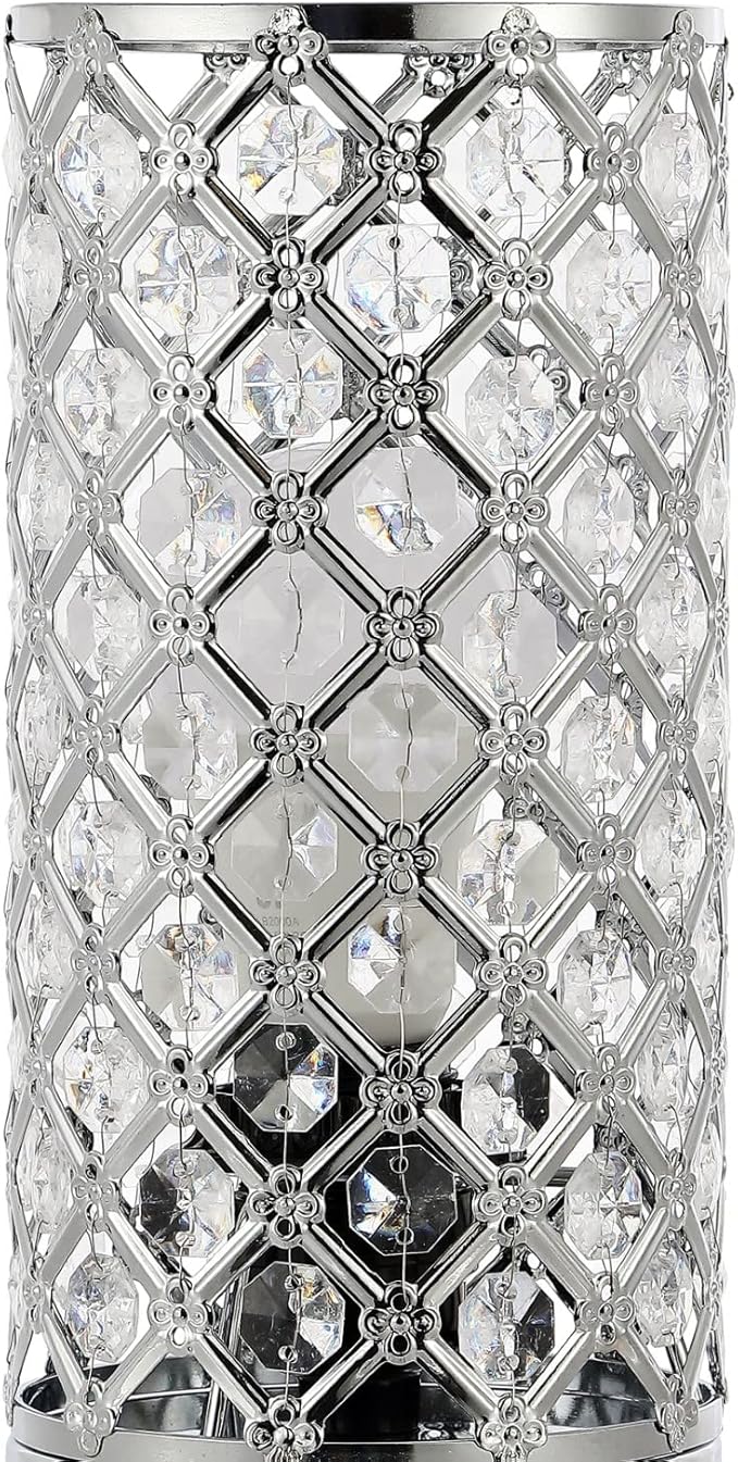 JONATHAN Y 9.5" Chrome Iron and Acrylic Mini Table Lamp, Mid-Century Modern Glam Uplight with USB Charging Port and Dimmable Smart Bulb, LED Bulb Included JYL1128A