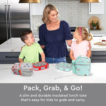 Bentgo Kids Insulated Lunch Tote - Water-Resistant, Reusable, Lightweight & Durable Lunch Bag with Water Bottle Holder & Exterior Pocket, Fits Lunch Box & Water Bottle - Ideal for Ages 3+ (Trucks)