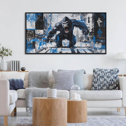 JEAWA Canvas Framed Wall Art, Large 24x48 IN Angry Gorilla Abstract City Street Graffiti Pop Paintings Black and White Modern Picture for Living Room Bedroom Men Teenage Study Home Office Decor