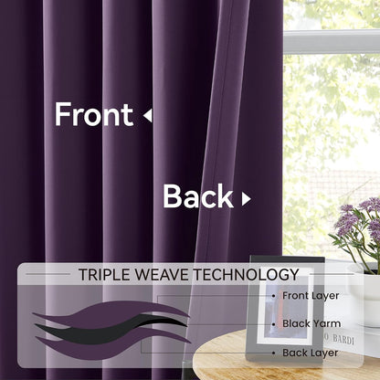 KangBang Royal Purple Pinch Pleated Curtains 84 Inch Length 2 Panels Set, Room Darkening Black Out Modern Soft Curtains & Drapes with Hooks for Bedroom Kitchen,40”Wx84”L