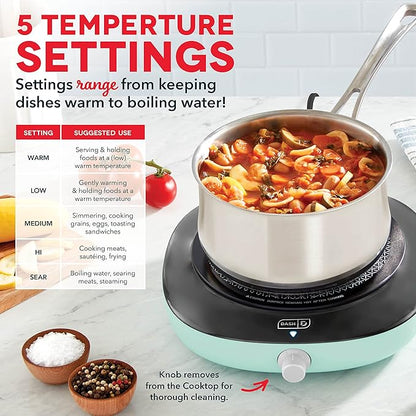 Dash Pyroceram Glass Burner - Designed for Multi-Function Cooking - Lightweight Device with Durable Pyroceram Glass - Quick Infrared Heating System & Five-Temperature Settings - Aqua