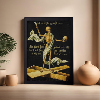 Poster Master Vintage Medieval Poster - Retro Gothic Print - Gift for Artist, Friend - Allegory of Life and Death, Skeleton, Dark, Skull - Wall Decor for Home, Living Room, 16x20 Black Framed