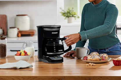 BLACK+DECKER 12-Cup Digital Coffee Maker, Programmable, Washable Basket Filter, Sneak-A-Cup, Auto Brew, Water Window, Keep Hot Plate, Black