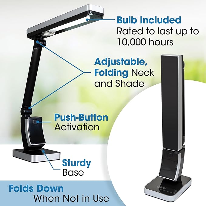 OttLite 13W Slimline Desk Lamp - Home, Office, Bedroom, or Reading (Black)