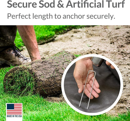 Pinnacle Mercantile USA Made 100 Pack Garden Landscape Staples Weed Barrier Fabric Stakes Galvanized 6 inch Pins Anti Rust Sod Staple 11 Gauge Steel