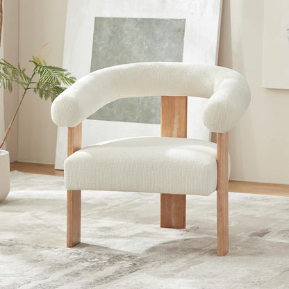 VKNOW Accent Chairs Set of 2, Modern Upholstered Living Room Chair Armchair with Solid Wood Legs, Comfy Barrel Arm Chairs for Living Room Bedroom, Cream