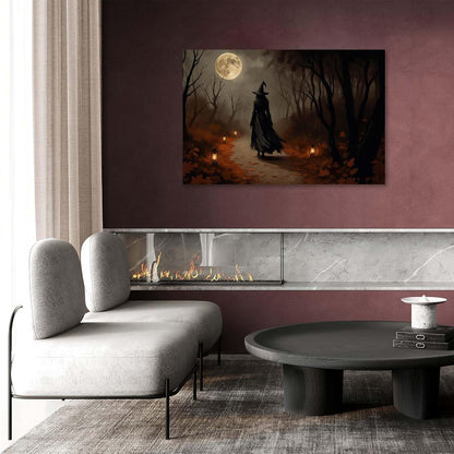 JFHCQJPK Moonlight witch poster dim lantern Halloween decoration Gothic style dark retro college style canvas wall art suitable for living room bedroom8x12in Frameless