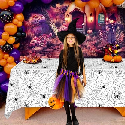 TREWAVE 3 Pack Halloween Spiderweb Tablecloth Rectangular Plastic Spider Web Table Cloth Large Size Table Covers for Home Decor Halloween Party Decorations 54" x 108" (White)