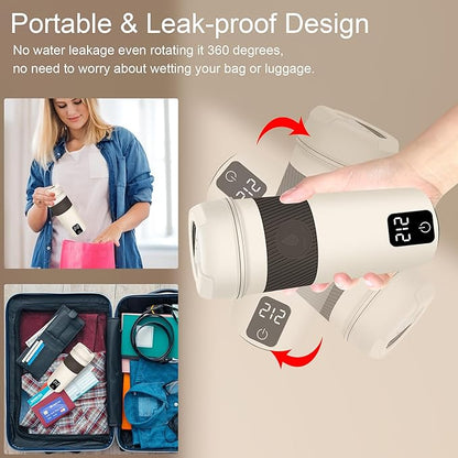 Portable Electric Kettle, 350ML Mini Hot Water Boiler Heater, Travel Kettle with 4 Temperature Settings, 304 Stainless Steel Portable bottle Warmer with Auto Shut-Off & Boil-Dry Protection