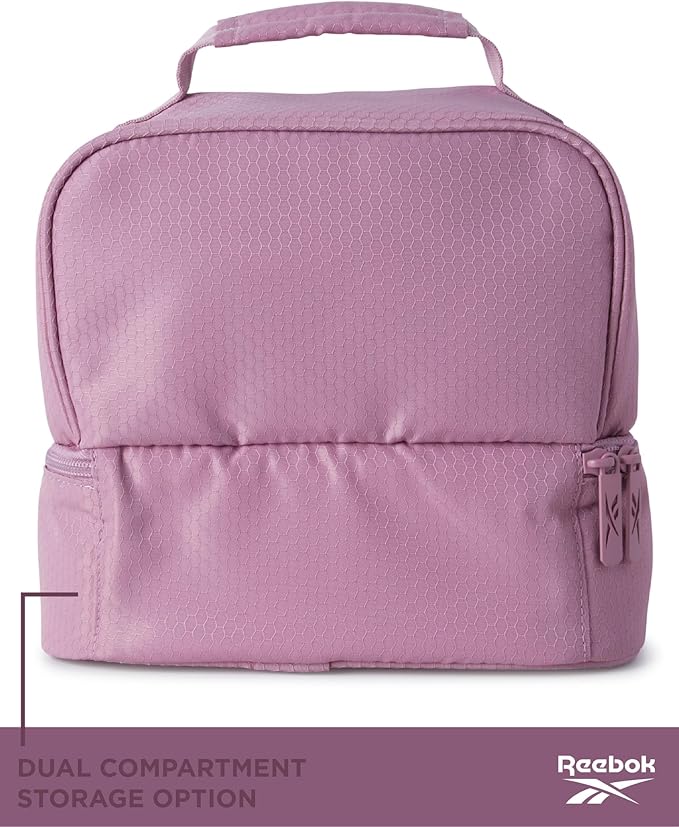 Reebok Mens and Womens Lunch Bag - Portable Insulated Work Lunch Box for Women and Men with Two Compartments and Handle, Andy Infused Lilac